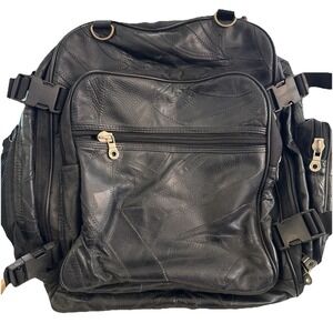 Diamond Plate Buffalo Leather Backpack Great Biker Wear Patchwork Black Zip Clip